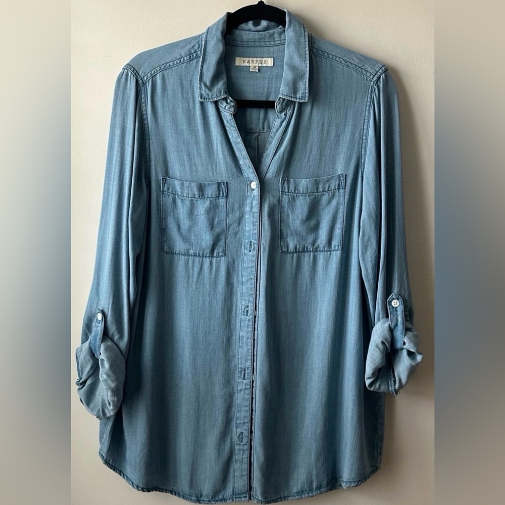 HARPER MEDIUM BLUE JEAN DENIM SHIRT TOP